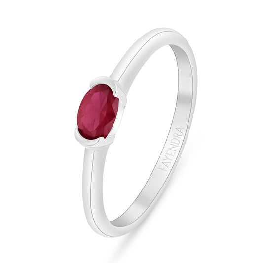 Sterling Silver 925 Ring Rhodium Plated Embedded With Ruby Corundum