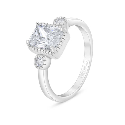 Sterling Silver 925 Ring Rhodium Plated Embedded With White Zircon