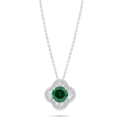 Sterling Silver 925 Necklace Rhodium Plated Embedded With Emerald Zircon And White Zircon