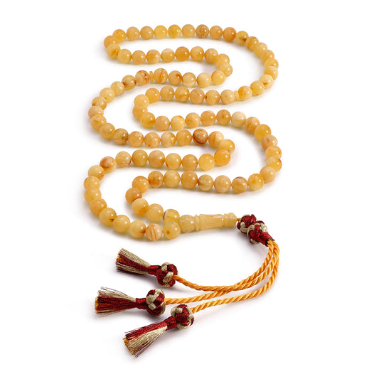 Rosary 100 Embedded With Natural Yellow Amber Round Beads 9 mm And Fabric Tassel