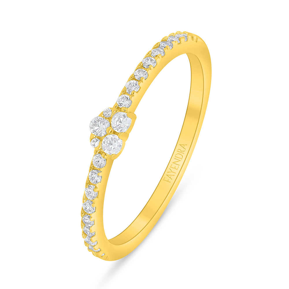 Sterling Silver 925 Ring Golden Plated Embedded With White Zircon