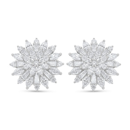 Sterling Silver 925 Earring Rhodium Plated Embedded With White Zircon