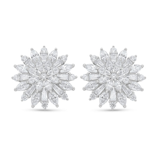 Sterling Silver 925 Earring Rhodium Plated Embedded With White Zircon