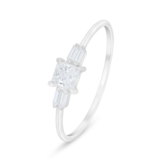 Sterling Silver 925 Ring Rhodium Plated Embedded With White Zircon