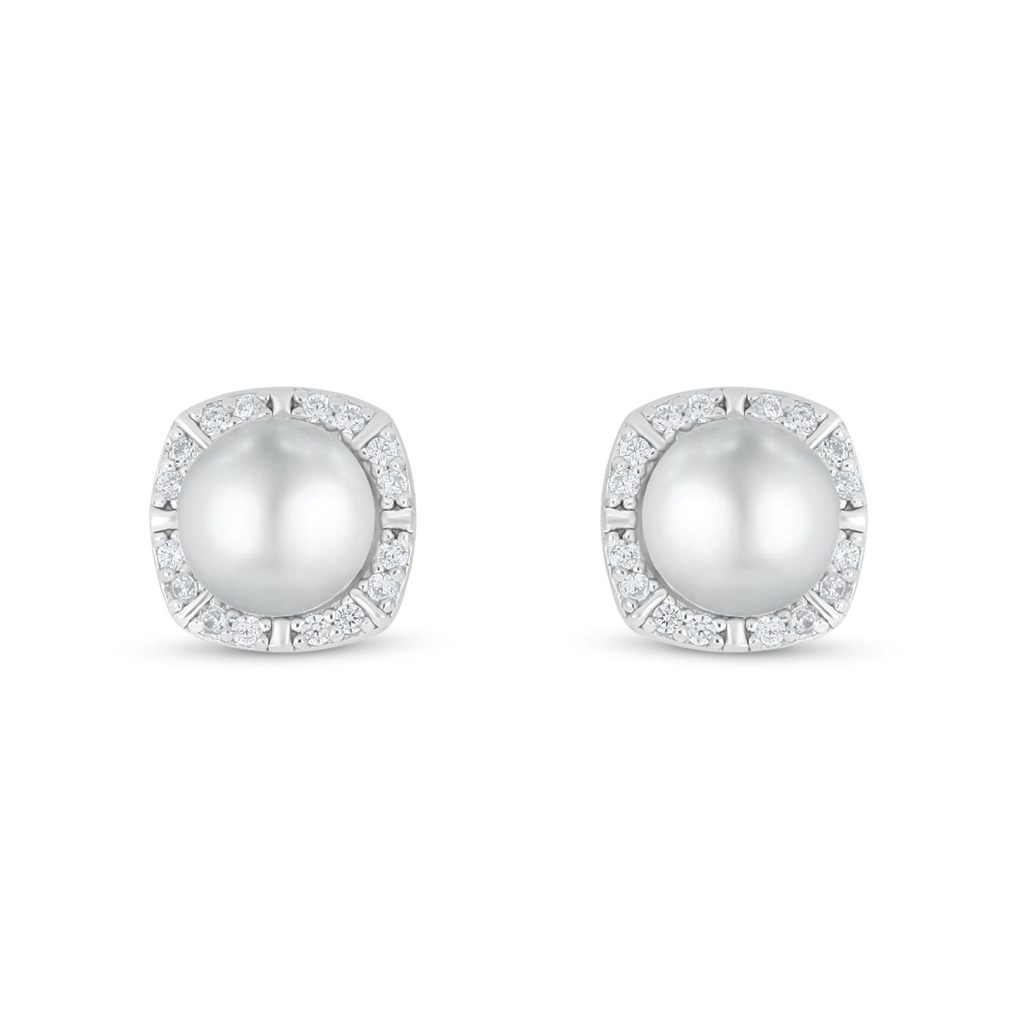 Sterling Silver 925 Earring Rhodium Plated Embedded With Natural White Pearl And White Zircon