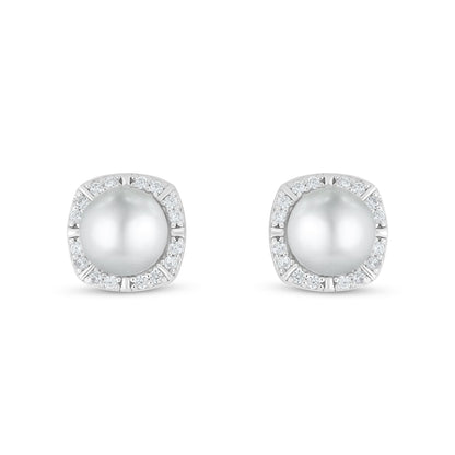 Sterling Silver 925 Earring Rhodium Plated Embedded With Natural White Pearl And White Zircon