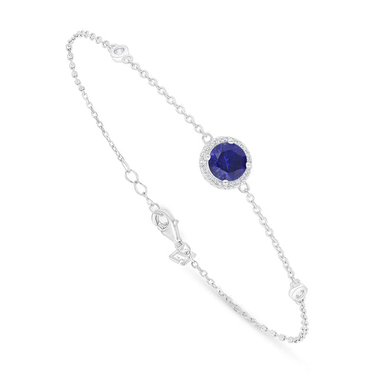 Sterling Silver 925 Bracelet Rhodium Plated Embedded With Sapphire Corundum And White Zircon