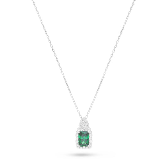 Sterling Silver 925 Necklace Rhodium Plated Embedded With Emerald Zircon And White Zircon