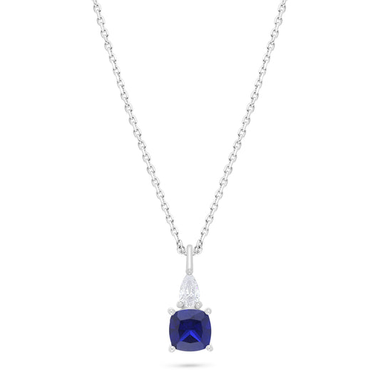 Sterling Silver 925 Necklace Rhodium Plated Embedded With Sapphire Corundum And White Zircon