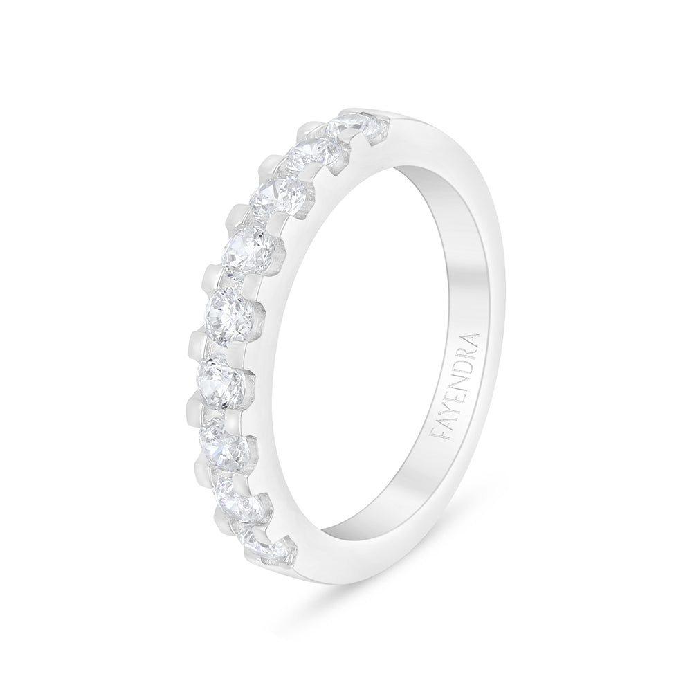 Sterling Silver 925 Ring Rhodium Plated Embedded With White Zircon