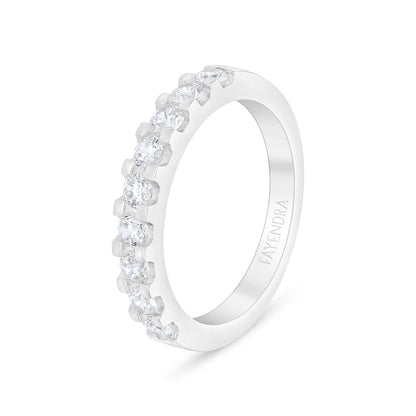 Sterling Silver 925 Ring Rhodium Plated Embedded With White Zircon
