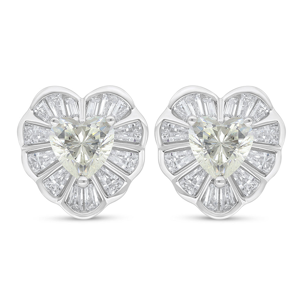 Sterling Silver 925 Earring Rhodium Plated Embedded With Diamond Zircon And White Zircon