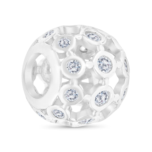 Sterling Silver 925 CHARM Rhodium Plated Embedded With White CZ