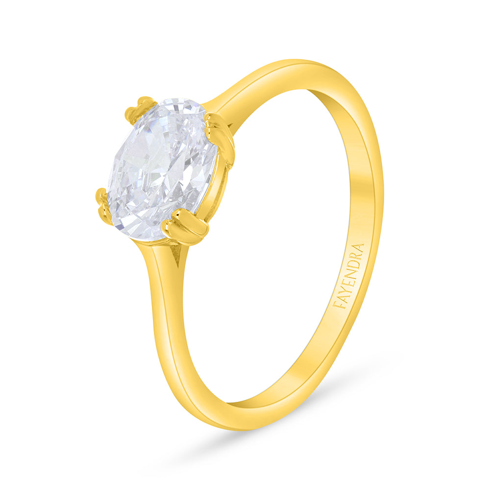 خاتم من الفضة الخالصة عيار 925 مطلي ذهبي مرصع فص ابيض