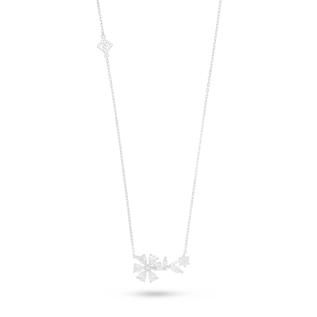 Sterling Silver 925 Necklace Rhodium Plated Embedded With White Zircon