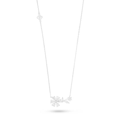 Sterling Silver 925 Necklace Rhodium Plated Embedded With White Zircon