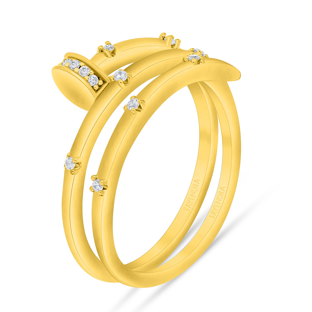 Sterling Silver 925 Ring Golden Plated Embedded With White Zircon