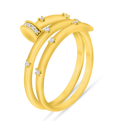 Sterling Silver 925 Ring Golden Plated Embedded With White Zircon
