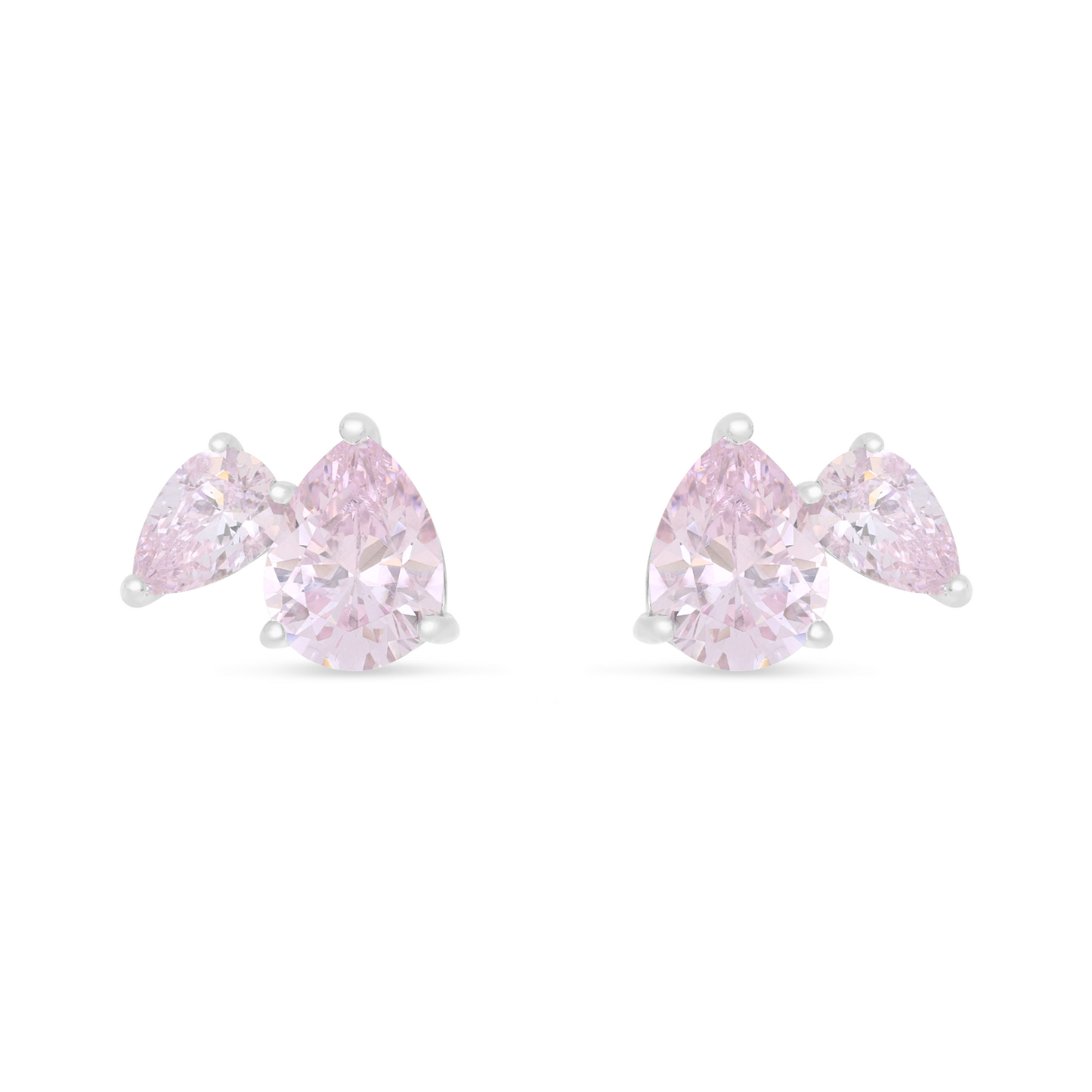Sterling Silver 925 Earring Rhodium Plated Embedded With Pink Zircon And White Zircon