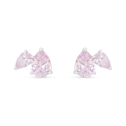 Sterling Silver 925 Earring Rhodium Plated Embedded With Pink Zircon And White Zircon