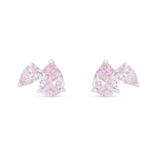 Sterling Silver 925 Earring Rhodium Plated Embedded With Pink Zircon And White Zircon