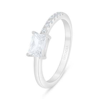 Sterling Silver 925 Ring Rhodium Plated Embedded With White Zircon