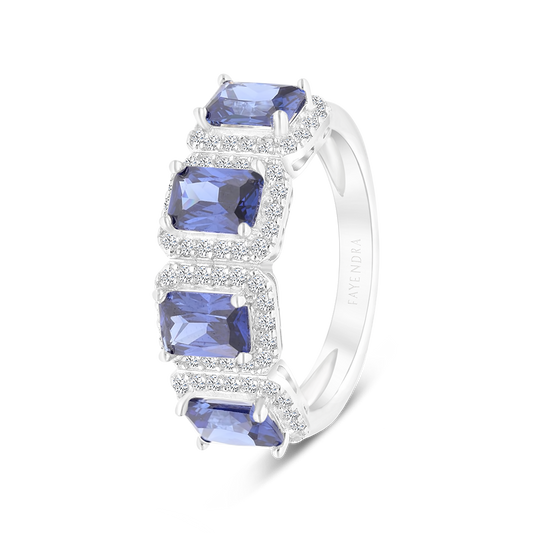 Sterling Silver 925 Ring Rhodium Plated Embedded With Tanzanite