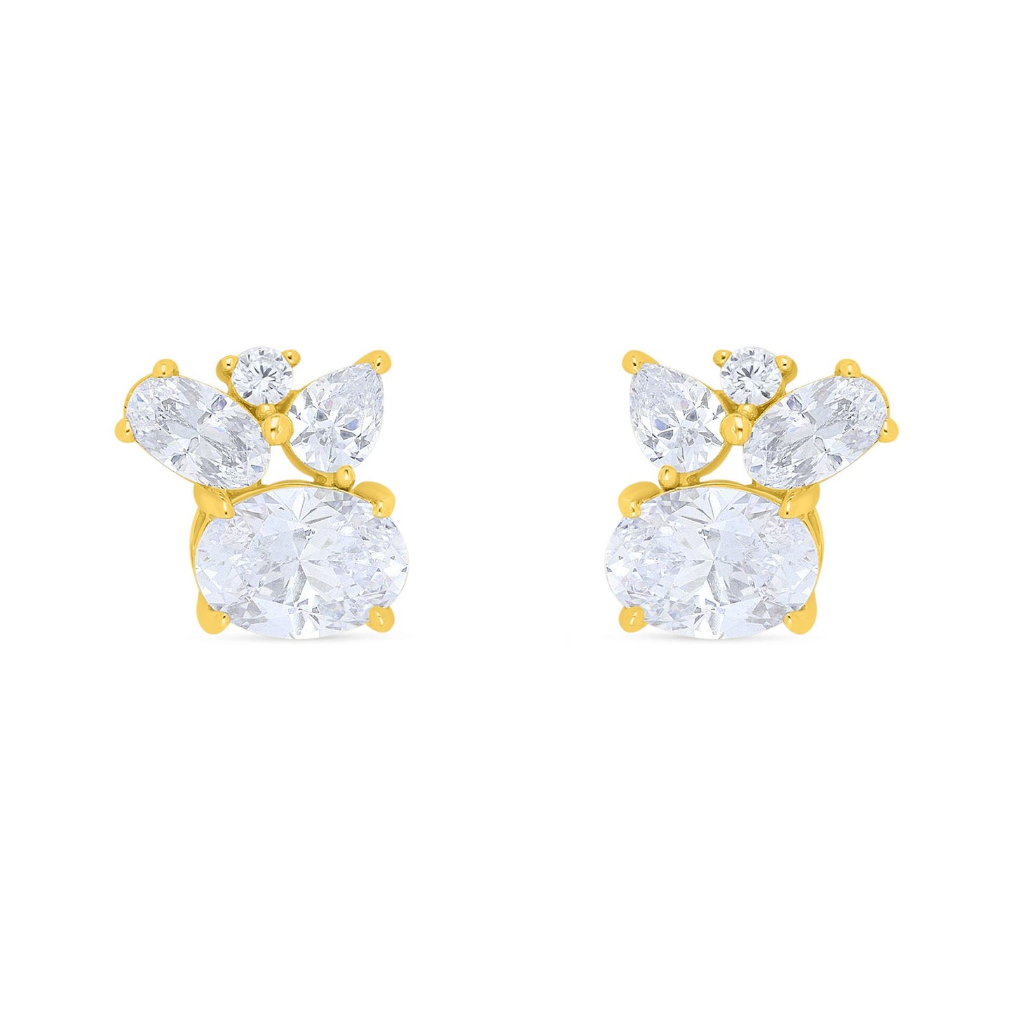Sterling Silver 925 Earring Golden Plated Embedded With White Zircon