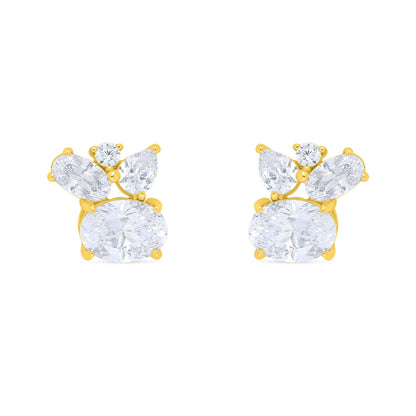 Sterling Silver 925 Earring Golden Plated Embedded With White Zircon