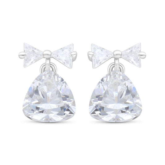 Sterling Silver 925 Earring Rhodium Plated Embedded With White Zircon