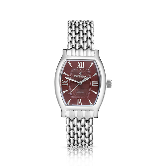 ساعة ستانلس ستيل عيار  L316 بلون فضي - مينا معدنية باللون البني