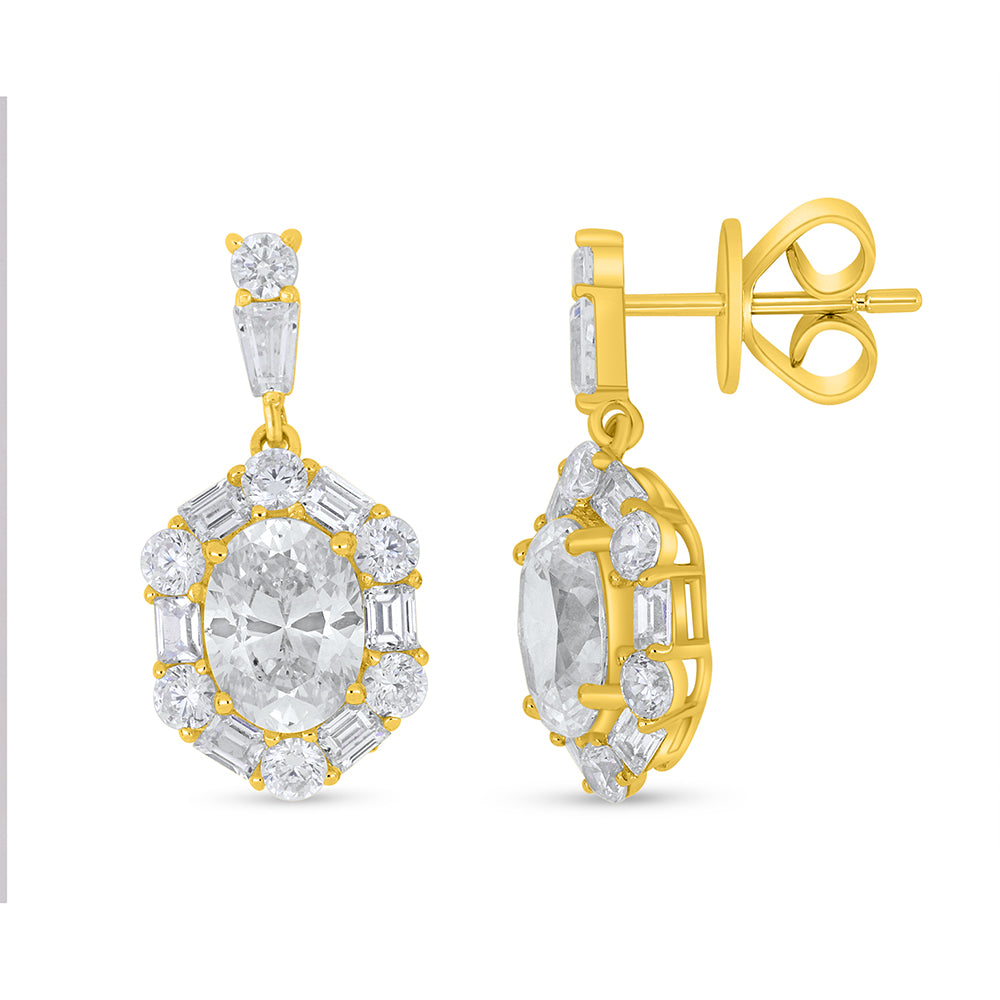 Sterling Silver 925 Earring Golden Plated Embedded With White Zircon