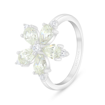 Sterling Silver 925 Ring Rhodium Plated Embedded With Yellow Diamond And White Zircon