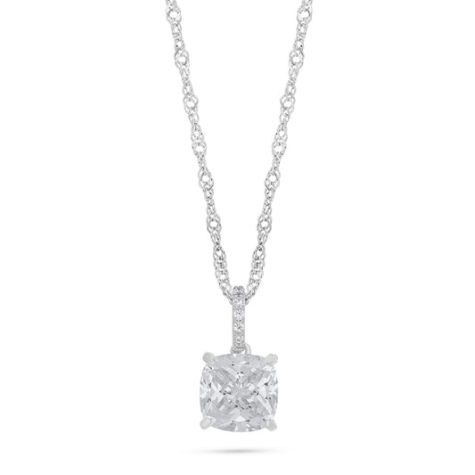 Sterling Silver 925 Necklace Rhodium Plated Embedded With White Zircon