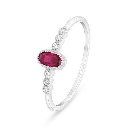 Sterling Silver 925 Ring Rhodium Plated Embedded With Ruby Corundum And White Zircon