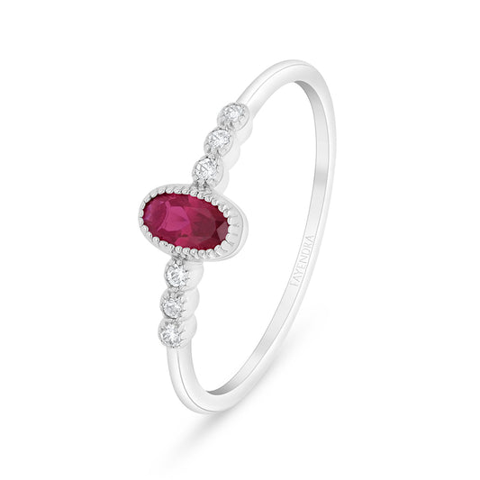 Sterling Silver 925 Ring Rhodium Plated Embedded With Ruby Corundum And White Zircon