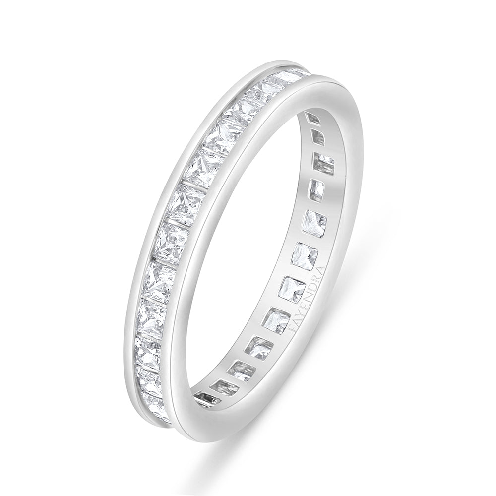 Sterling Silver 925 Ring  Rhodium Plated Embedded With Emerald Zircon And White Zircon