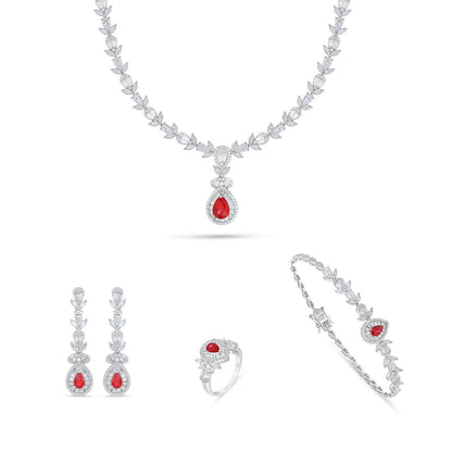Sterling Silver 925 Set Rhodium Plated Embedded With Ruby Corundum And White Zircon