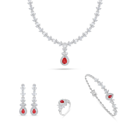 Sterling Silver 925 Set Rhodium Plated Embedded With Ruby Corundum And White Zircon