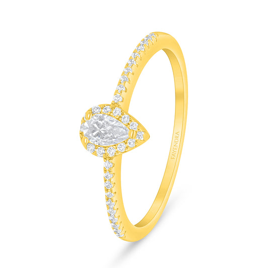 Sterling Silver 925 Ring Golden Plated Embedded With White Zircon