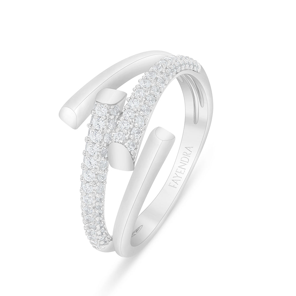 Sterling Silver 925 Ring Rhodium Plated Embedded With White Zircon