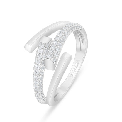 Sterling Silver 925 Ring Rhodium Plated Embedded With White Zircon