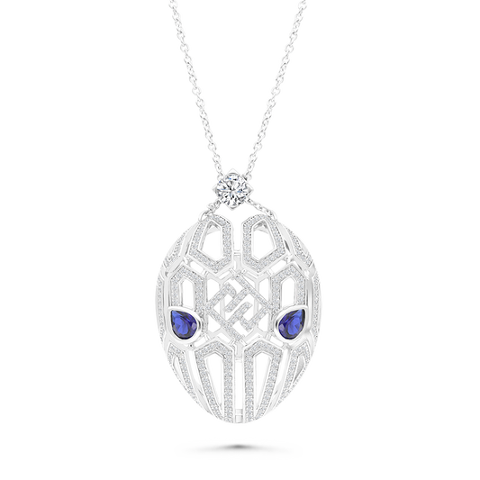 Sterling Silver 925 Necklace Rhodium Plated Sapphire Corundum