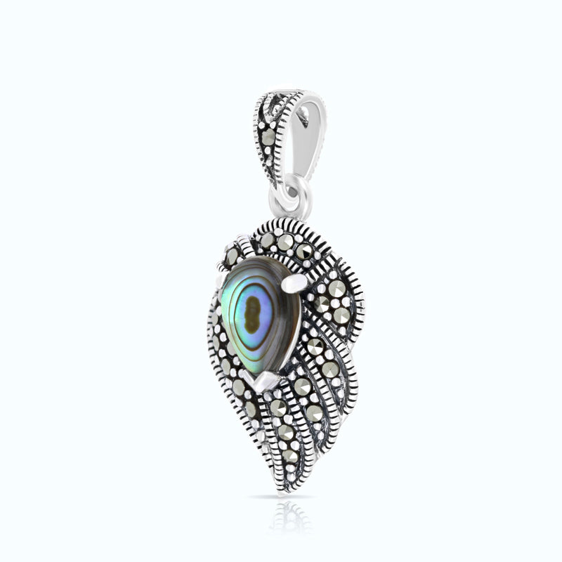 Sterling Silver 925 Pendant Embedded With Natural Blue Shell And Marcasite Stones
