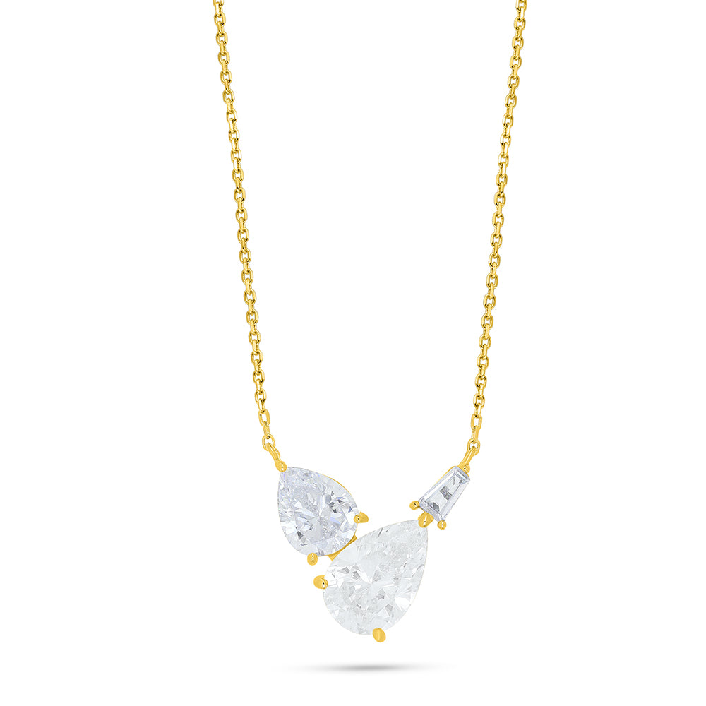 Sterling Silver 925 Necklace Golden Plated Embedded With Diamond Zircon And White Zircon