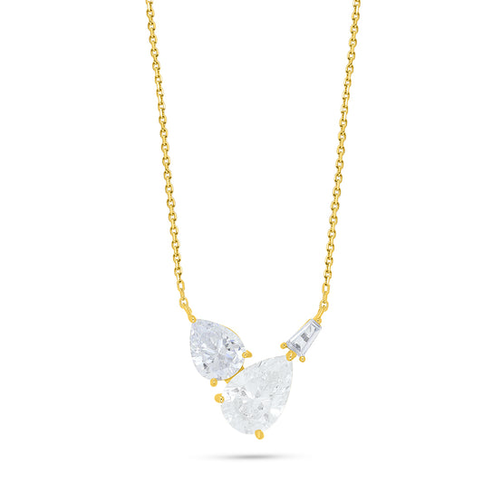 Sterling Silver 925 Necklace Golden Plated Embedded With Diamond Zircon And White Zircon