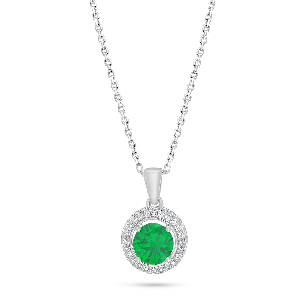 Sterling Silver 925 Necklace Rhodium Plated Embedded With Emerald Zircon And White Zircon