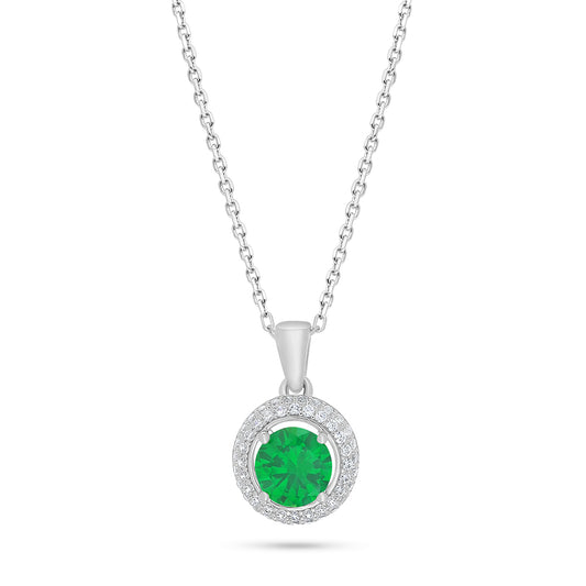 Sterling Silver 925 Necklace Rhodium Plated Embedded With Emerald Zircon And White Zircon