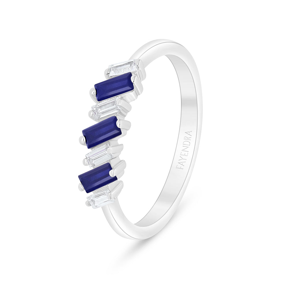 Sterling Silver 925 Ring Rhodium Plated Embedded With Sapphire Corundum And White Zircon