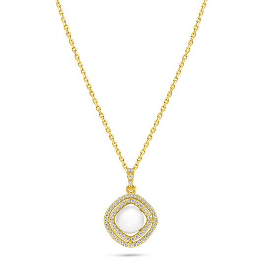 Sterling Silver 925 Necklace Golden Plated Embedded With Natural White Pearl And White Zircon